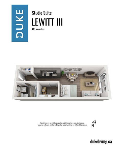 Floor plan for studio, 1 bath, 417 sqft